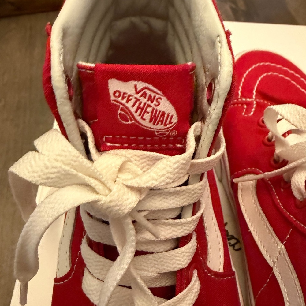 Vans Red and White Sk8-Hi Canvas High-Top Sneakers - Picture 6 of 6